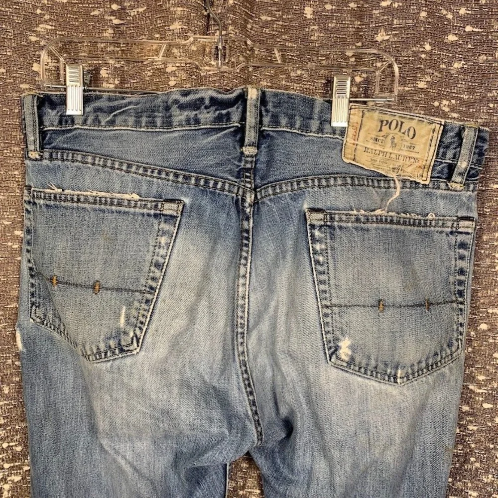 Polo Ralph Lauren Distressed Classic Fit Jeans Blue Denim 39x30 Mens Frayed